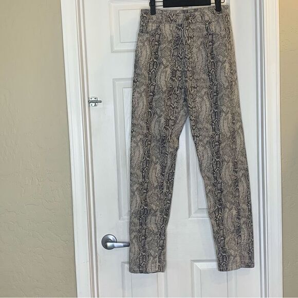 Nasty Gal Snake Print Coated Flare Jeans Split Hem Size 4 - Picture 2 of 11